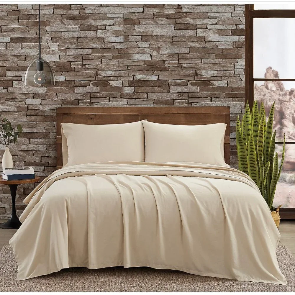 FRYE Linen Cotton Blend Beige TWIN Sheet Set 3PC
